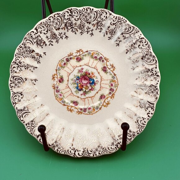 VINTAGE 6 SAUCERS FROM TROJAN by SEBRING-TOLEDO DELIGHT - 22K GOLD & PINK ROSE, - Picture 6 of 9